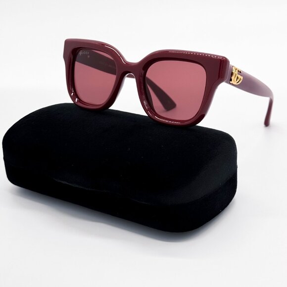 NEW GUCCI GG1828S 003 WOMEN SHINY SOLID BURGUNDY SUNGLASSES GUCCI - Picture 2 of 13